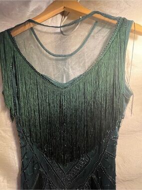 Green Fringe Beaded Women's Dress